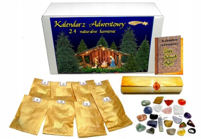 KALENDARZ ADWENTOWY zestaw naturalnych kamieni minerałów 24 sztuki, PREZENT