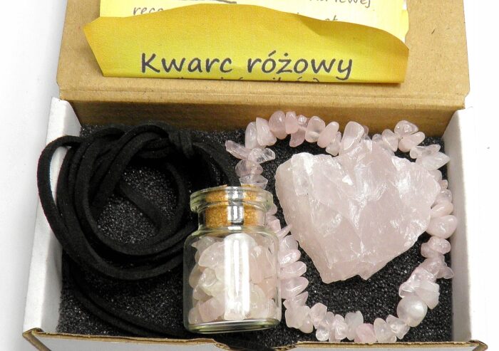 Kwarc różowy Bransoletka, zawieszka Bryłka PREZENT