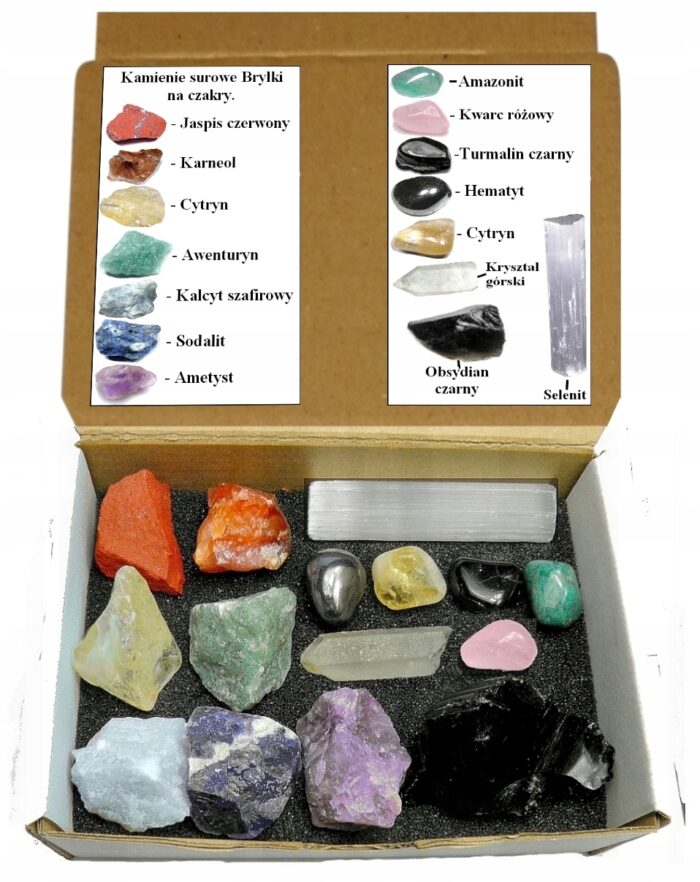 Magic Stones Selenit Czakry Turmalin Cytryn Kryształ górski Jaspis PREZENT