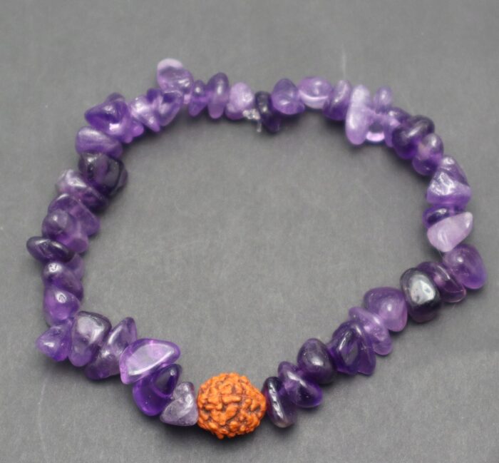 AMETYST naturalny, Bransoletka z Rudraksha