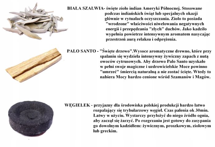 Biała Szałwia, Palo Santo, Węgielek Zestaw Oczyszczanie energetyczne EZO 3 - obrazek 3