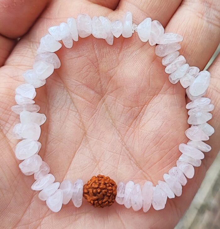 Kwarc Różowy naturalny z Rudraksha Bransoletka - obrazek 2