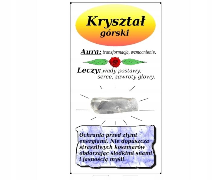 KRYSZTAŁ GÓRSKI z opisem Karteczka, Prezent 1szt