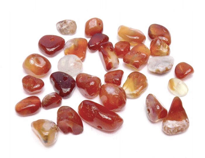 Karneol naturalny, kamienie z dziurką, Zestaw 10g